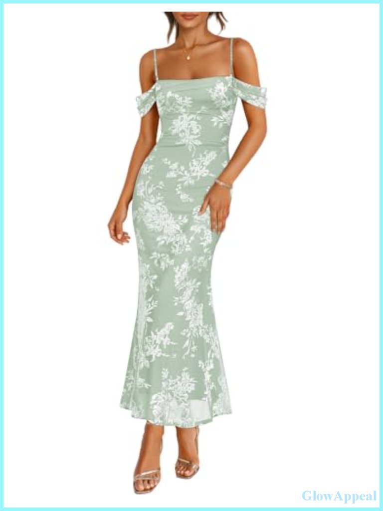 Sleeveless Bodycon Maxi Dress With Spaghetti Strap Floral Print For Wedding